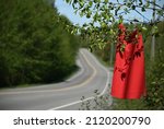 Small photo of qathet Regional District, BRITISH COLUMBIA, CANADA – MAY 5, 2021: Red dress, HWY 101, National Day of Remembrance, in honour of the missing and murdered indigenous women, girls, men and two-spirited.
