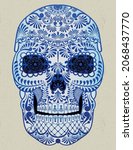 mexican skull talavera graphic... | Shutterstock .eps vector #2068437770