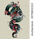 snake japan old school tattoo | Shutterstock .eps vector #2070841313