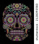 mexican skull colorful aztec... | Shutterstock .eps vector #2128393583