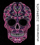 mexican skull pink huichol... | Shutterstock .eps vector #2128941476