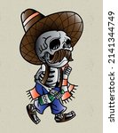 mexican drunk skull graphic... | Shutterstock .eps vector #2141344749