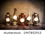 Old  Antique Oil Lamps On Tiles ...