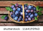 basket of fresh blue plums on... | Shutterstock . vector #1164193963