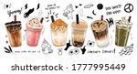 Bubble milk tea Special Promotions design, Boba milk tea, Pearl milk tea , Yummy drinks, coffees and soft drinks with logo and doodle style advertisement banner. Vector illustration.