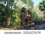 Small photo of Photograph featuring the terrace preceding the Banteay Kdei Temple, embellished with majestic balustrades resembling guardian lions.
