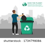 recycling garbage. a man throws ... | Shutterstock .eps vector #1734798086