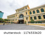 Ho Chi Minh City, Vietnam - Sep 10, 2018: tourists visit the famous post office that was build with Western style by French in 1886-1891. This is a famous tourist attraction in Vietnam.