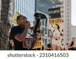 Small photo of Atlanta, Georgia,USA - March 7 2023 - Protesters gather downtown in opposition to the construction of Cop City