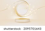 realistic cream color podium... | Shutterstock .eps vector #2095701643