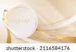 circle frame with gold ribbon... | Shutterstock .eps vector #2116584176