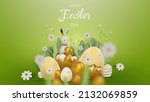 3d realistic bunny with gold... | Shutterstock .eps vector #2132069859