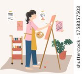 woman artist painting on easel. ... | Shutterstock .eps vector #1758357503