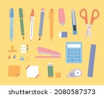 collection of pens and other... | Shutterstock .eps vector #2080587373