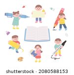 cute children holding large... | Shutterstock .eps vector #2080588153