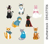 dressed cute vector cats. flat... | Shutterstock .eps vector #354157556