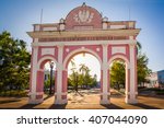 The Arch of Triumph  in Jose Marti Park, Cienfuegos, Cuba. The arch is a monument to Cuban independence.