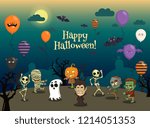 happy halloween party vector... | Shutterstock .eps vector #1214051353