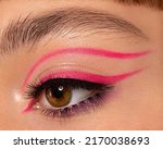 Small photo of Beautiful Macro Female Eye with mascara Eyelashes and eyeliner Makeup. Perfect Shape Make-up. Cosmetics. Closeup shot of fashion eyes visage