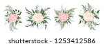 set of vector bouquets of beige ... | Shutterstock .eps vector #1253412586