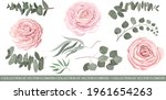 vector floral set. pink roses ... | Shutterstock .eps vector #1961654263