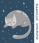 a cute kitty sleeps under the... | Shutterstock .eps vector #2072439956