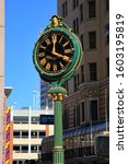 Small photo of The Hertzberg Clock is a historic landmark located at the intersection of Houston and St Mary's streets and was installed in 1878. San Antonio, Texas, USA - December 31, 2019