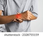 Painful male hand, information from incorrect work office syndrome