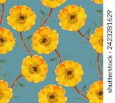 Small photo of Portulaca. Decorative art-deco design element, floral ornament. Seamless pattern for bandana, shawl, hijab, neck scarf. Kerchief design or tablecloth print, scarf, towel. For textile, cotton fabric.