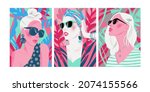 set of portraits of stylish... | Shutterstock .eps vector #2074155566