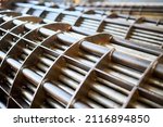 Heat exchangers tube bundle details of industrial heat exchanger shell and tube condenser, made of steel with corrosion. Abstract industrial background of carbon steel heat exchanger tube bundles.