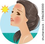 women with a bad sunburn on her ... | Shutterstock .eps vector #1986383000