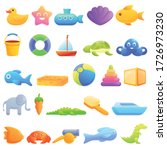 Bath Toys Icons Set. Cartoon...