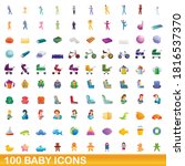 100 Baby Icons Set. Cartoon...