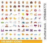 100 Baby Icons  Set. Cartoon...