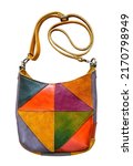 Small photo of patchwork crossbody bag hand sewn from suede and leather cutout on white background