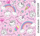 cute animals pattern on a pink... | Shutterstock .eps vector #1299313189
