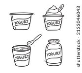 set of yoghurt vector in doodle ... | Shutterstock .eps vector #2133046043