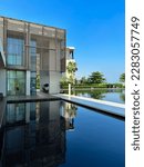 Small photo of Al Zorah, Ajman, UAE - March, 2023: Beautiful contemporary architecture of the Oberoi Beach Luxury Resort, rated as the Middle East's Leading Luxury Beach Resort.