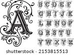 Vintage decorative font, alphabet, vector set of hand drawn decorative alphabet initial letters. Luxury beautiful royal font design for card, invitation, monogram, logo