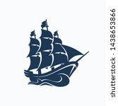 Pirate Ship Sailing Icon Vector
