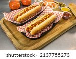 Small photo of hot dog prepared junk food fast food ketchup mustard epicurean dish