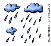 set with bright cartoon rain... | Shutterstock . vector #1489812503