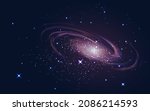 Deep space background with spiral galaxy and stars