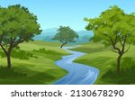 natural landscape vector illustration with creek