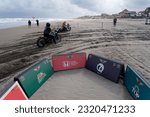 Small photo of Pangandaran, Central Java, May 22, 2023. Drag race on a unique and unusual harley davidson motorbike on the beach at the 50th HDCI event