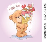 bear teddy holds a melting love ... | Shutterstock .eps vector #1864813123