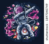 astronaut dabbing style on a... | Shutterstock .eps vector #1897040749