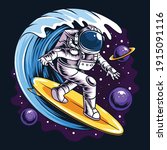 astronauts surf on a surfboard... | Shutterstock .eps vector #1915091116
