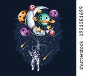 astronaut flies in space with... | Shutterstock .eps vector #1931381699